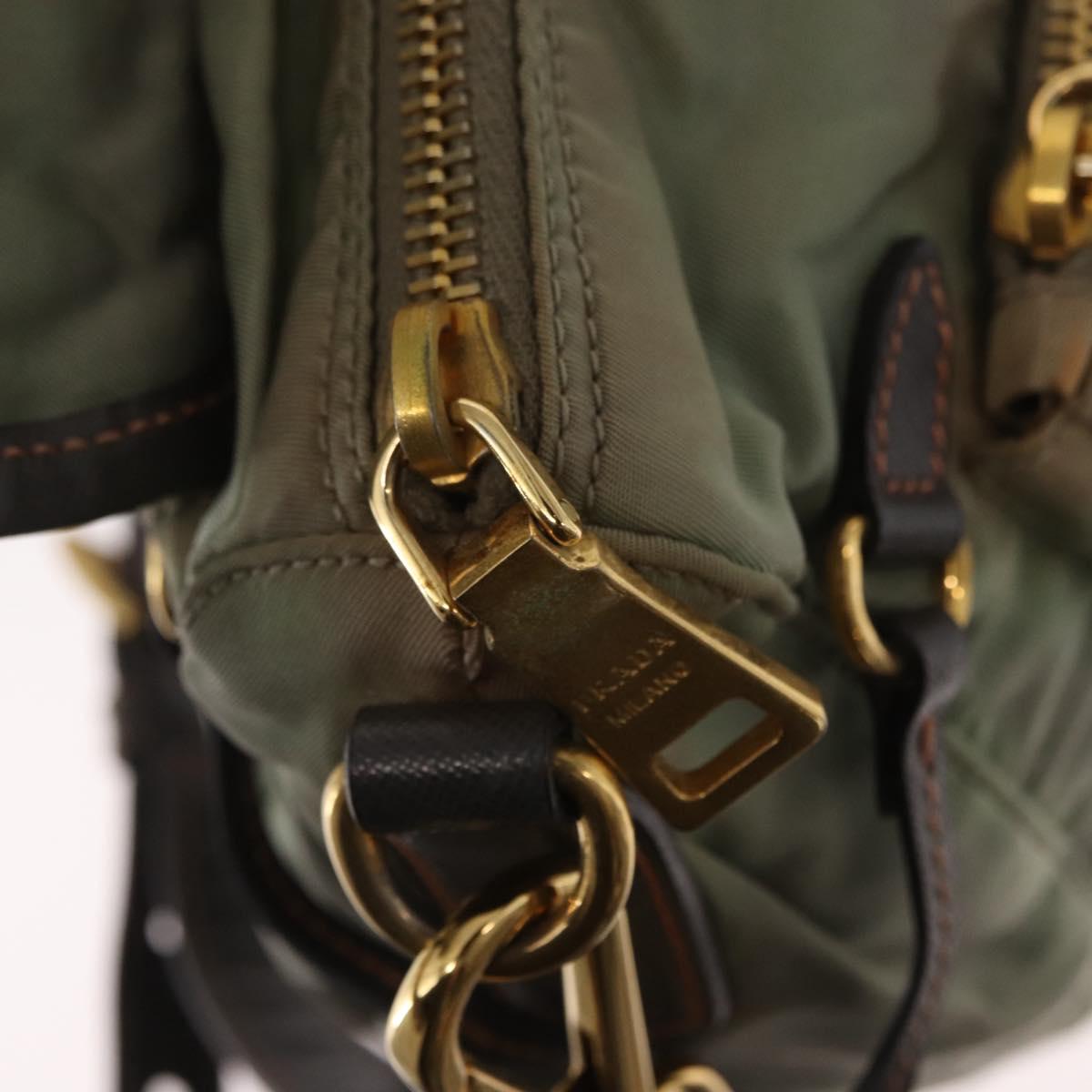 PRADA Shoulder Bag Nylon Green Gold Auth 155214