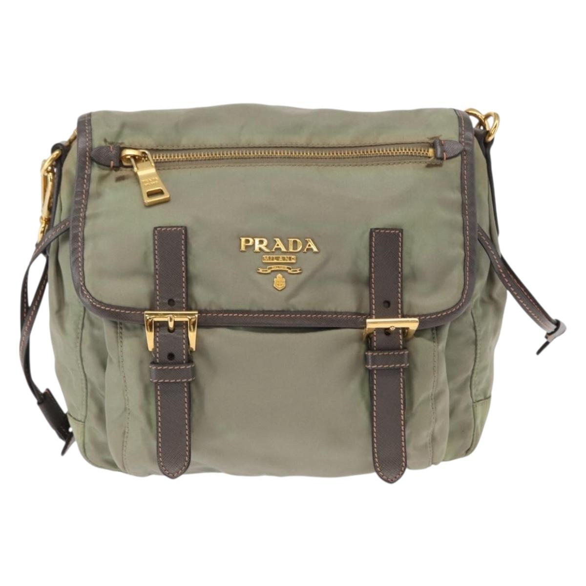 PRADA Shoulder Bag Nylon Green Gold Auth 155214