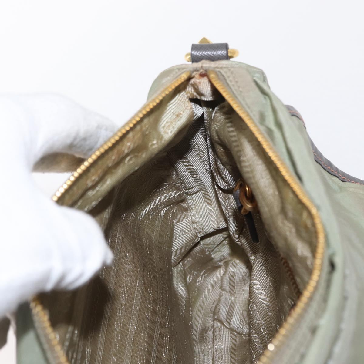 PRADA Shoulder Bag Nylon Green Gold Auth 155214