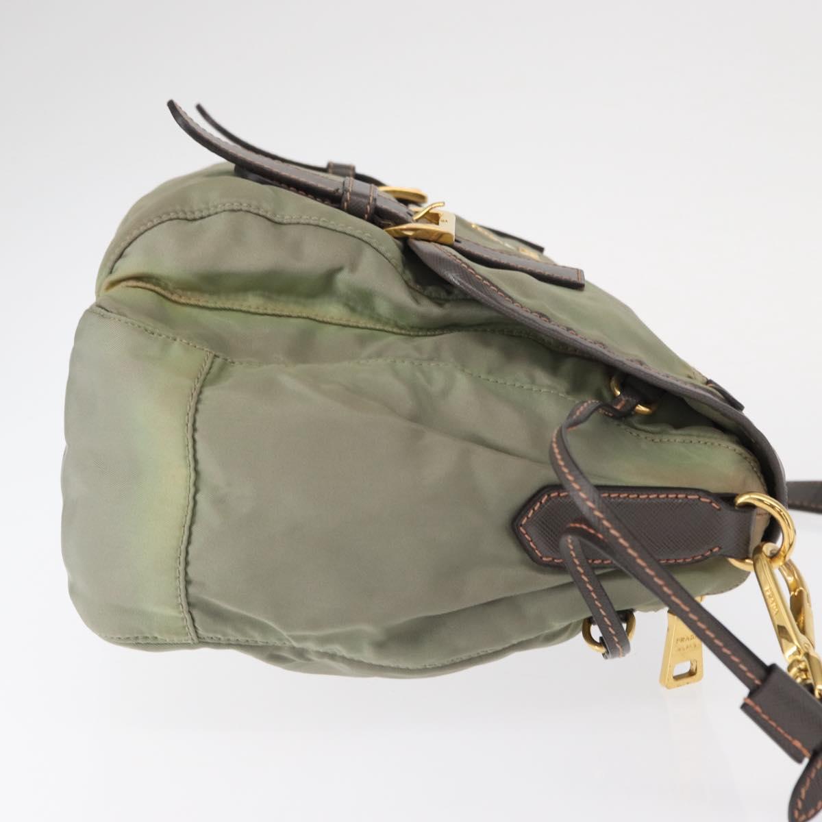 PRADA Shoulder Bag Nylon Green Gold Auth 155214