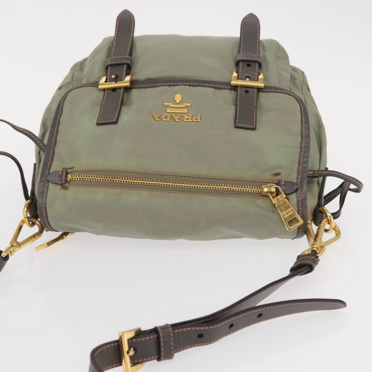 PRADA Shoulder Bag Nylon Green Gold Auth 155214