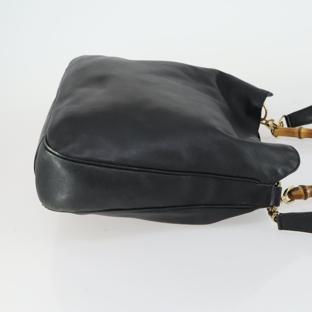 GUCCI Bamboo Hand Bag Leather 2way Black Gold 001 2854 1577 Auth 155217