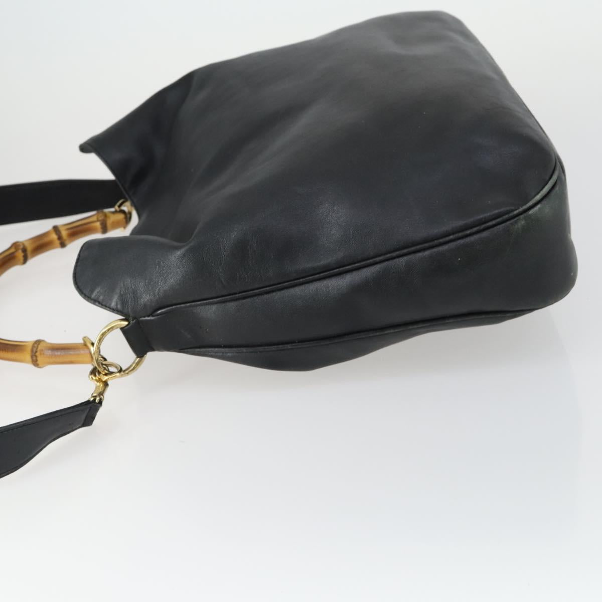 GUCCI Bamboo Hand Bag Leather 2way Black Gold 001 2854 1577 Auth 155217
