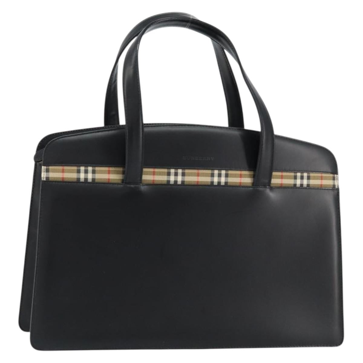 BURBERRY Hand Bag Leather Black Silver Auth 155218