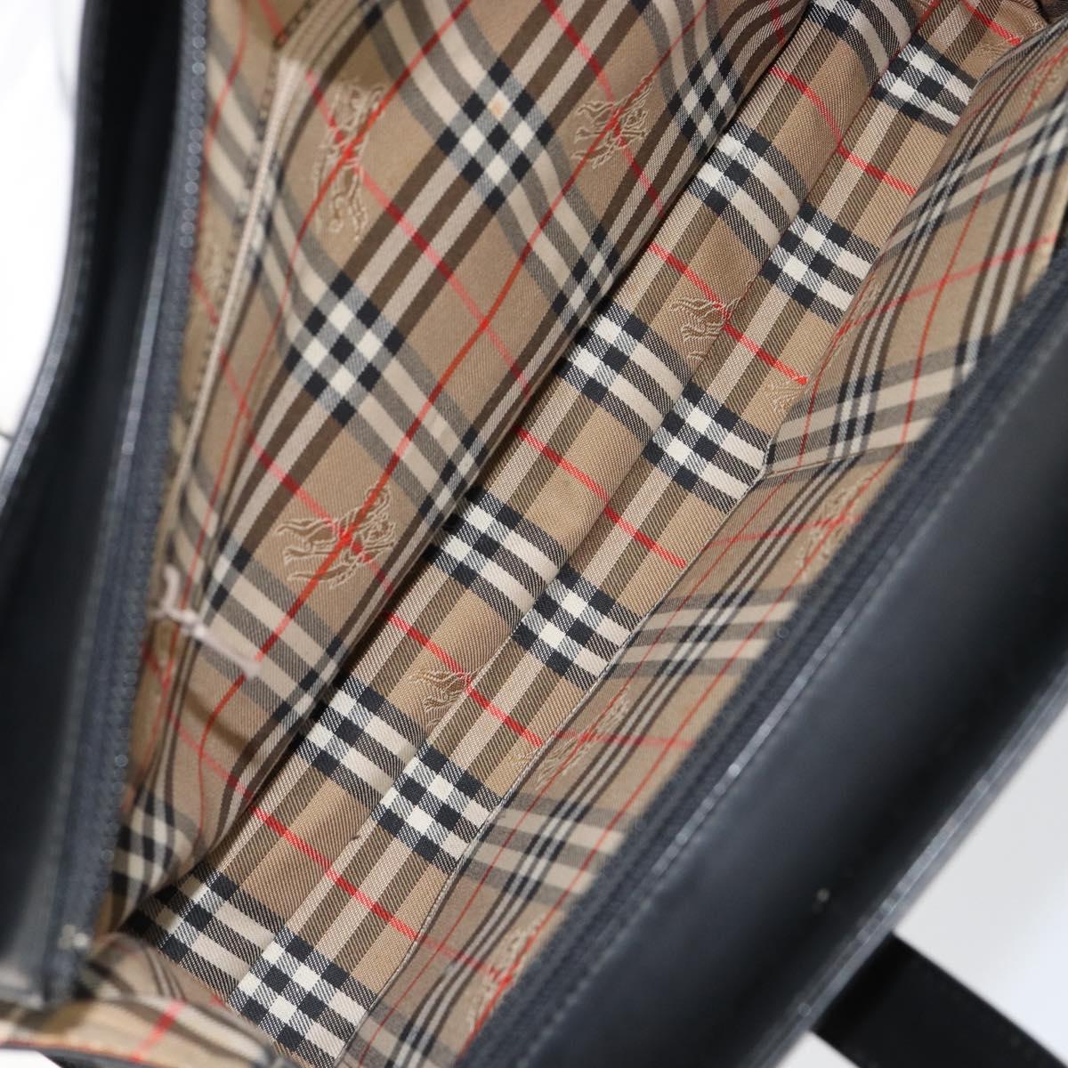 BURBERRY Hand Bag Leather Black Silver Auth 155218