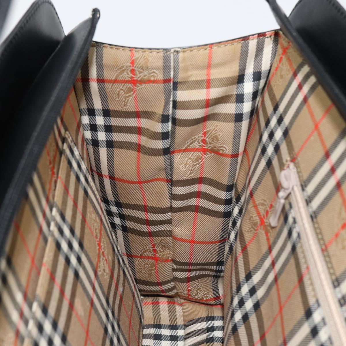 BURBERRY Hand Bag Leather Black Silver Auth 155218