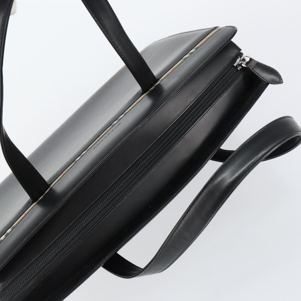 BURBERRY Hand Bag Leather Black Silver Auth 155218