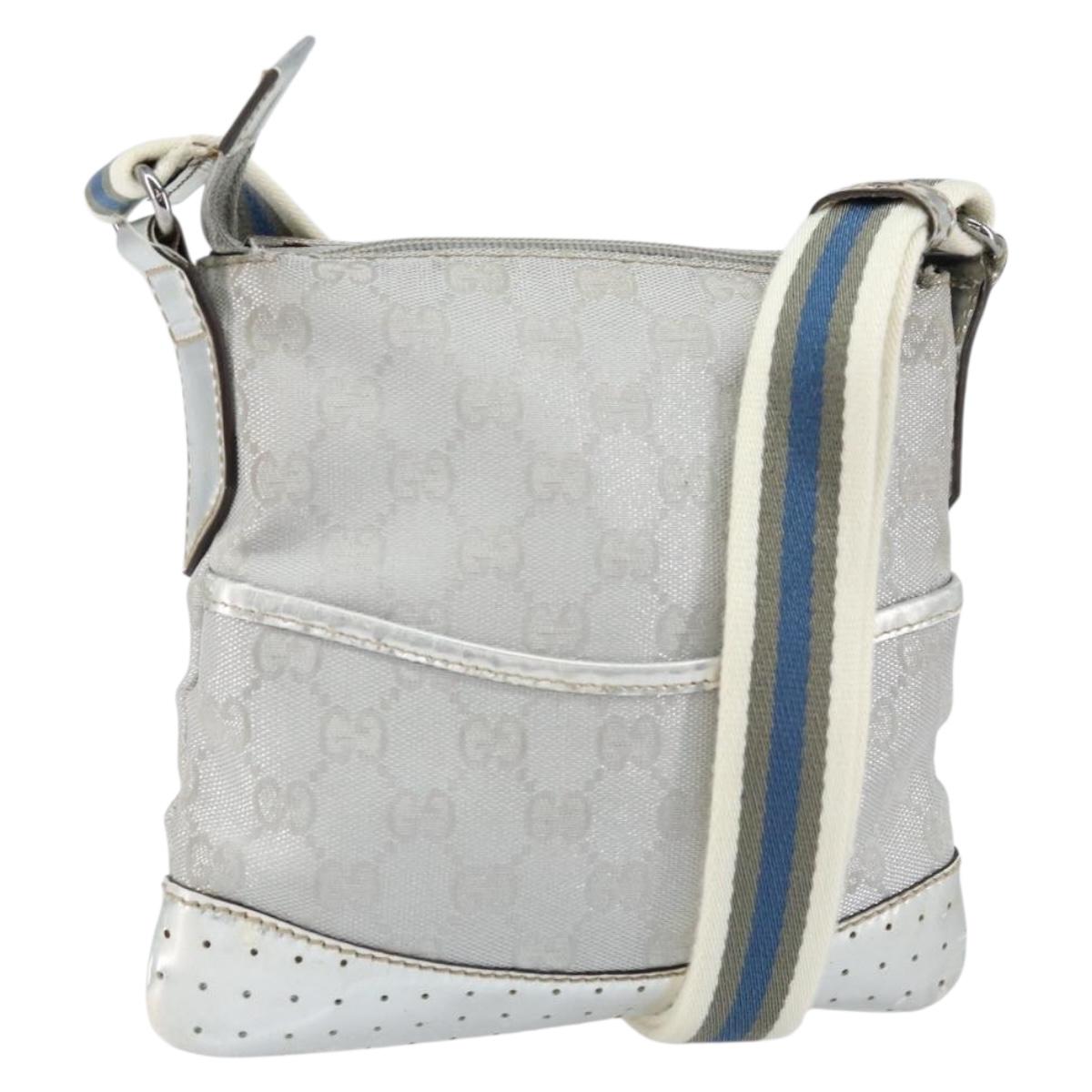 GUCCI GG Canvas Shoulder Bag Silver 147671 Auth 155220