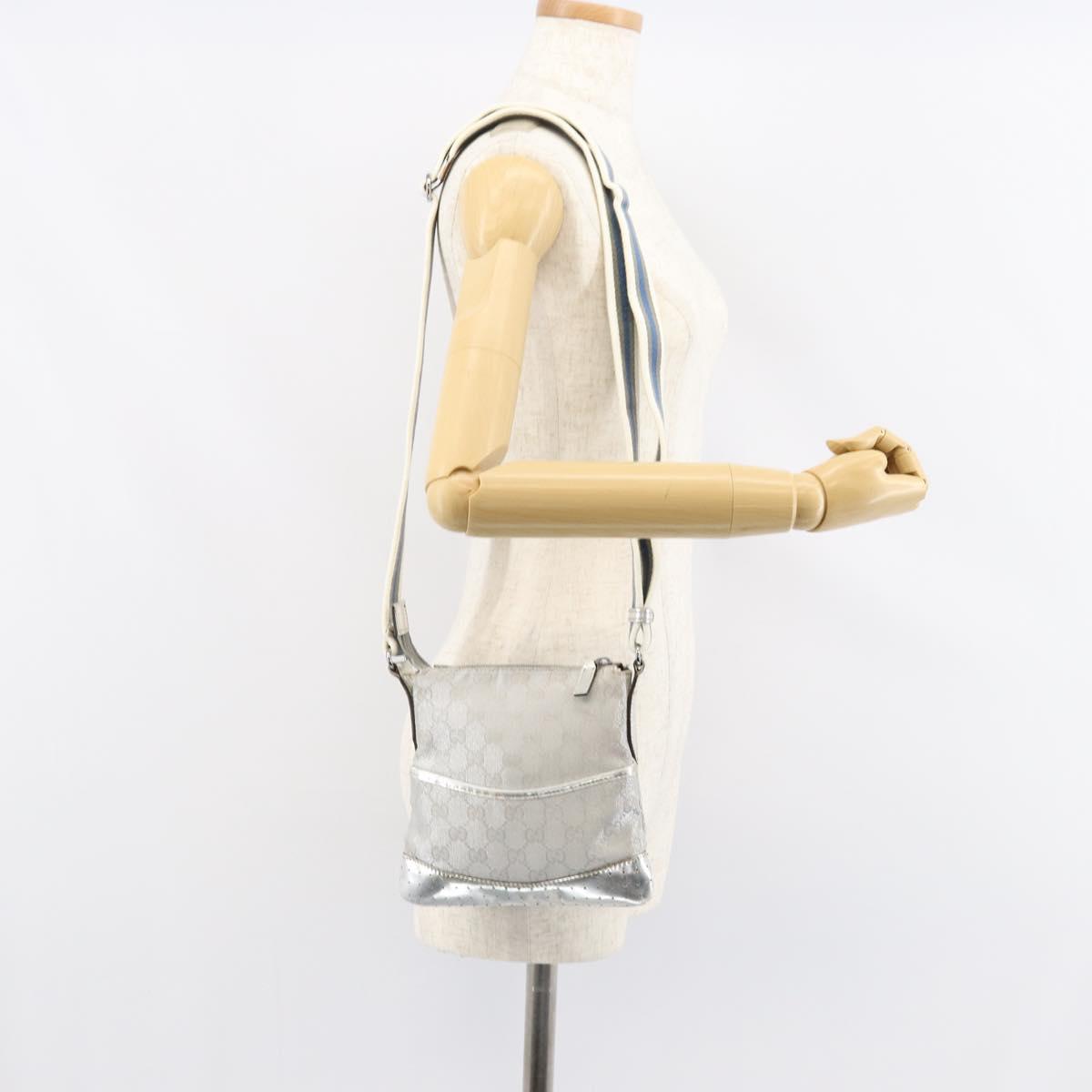 GUCCI GG Canvas Shoulder Bag Silver 147671 Auth 155220