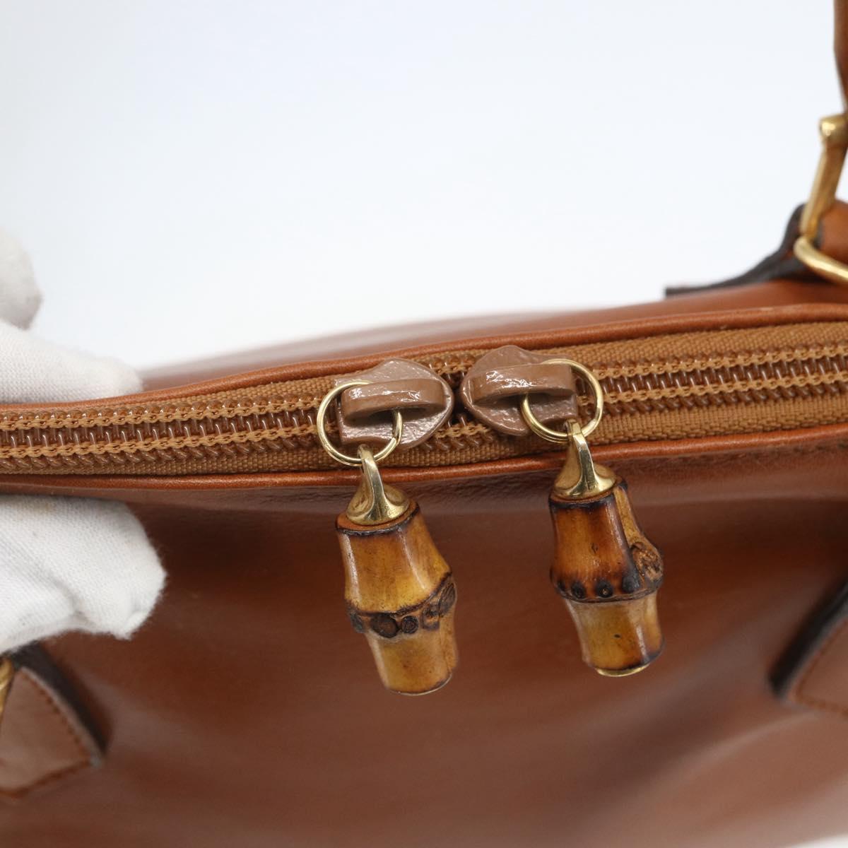 GUCCI Bamboo Hand Bag Leather 2way Brown Gold 000 1274 0290 Auth 155221