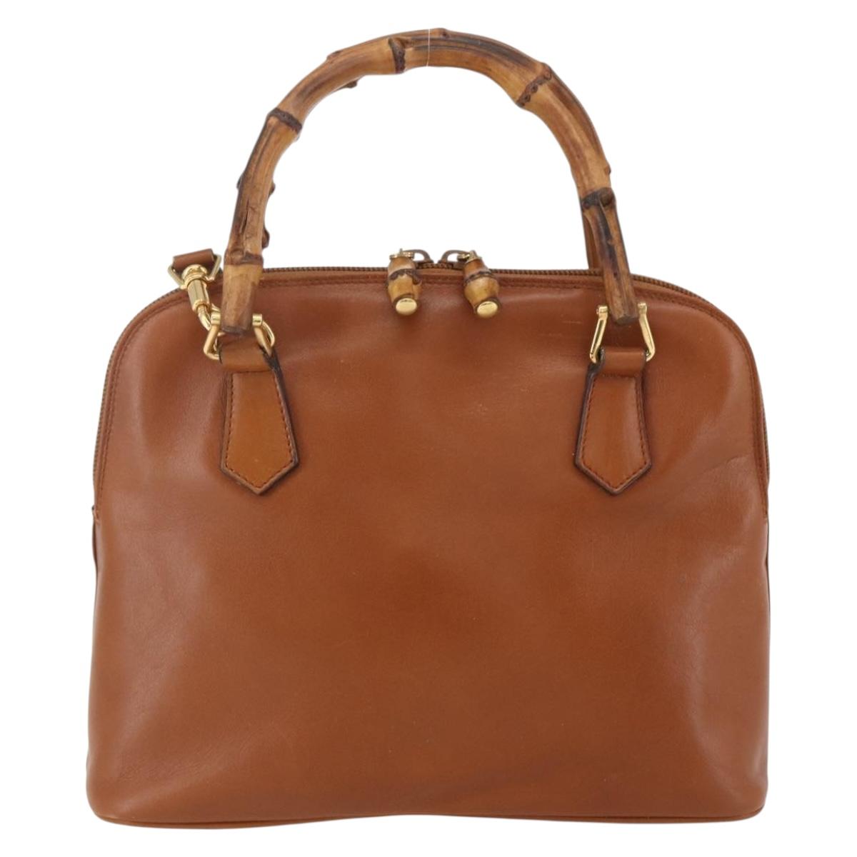 GUCCI Bamboo Hand Bag Leather 2way Brown Gold 000 1274 0290 Auth 155221