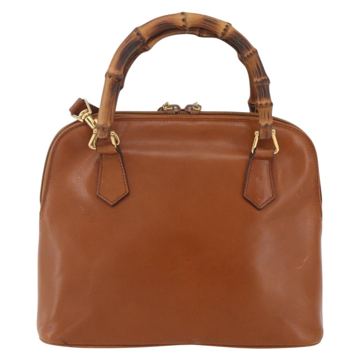 GUCCI Bamboo Hand Bag Leather 2way Brown Gold 000 1274 0290 Auth 155221
