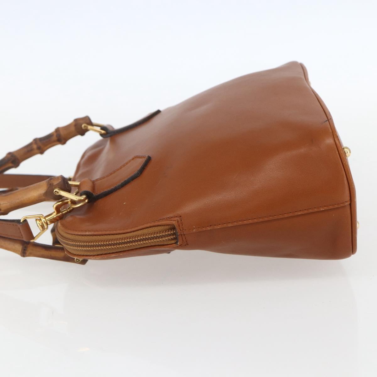 GUCCI Bamboo Hand Bag Leather 2way Brown Gold 000 1274 0290 Auth 155221