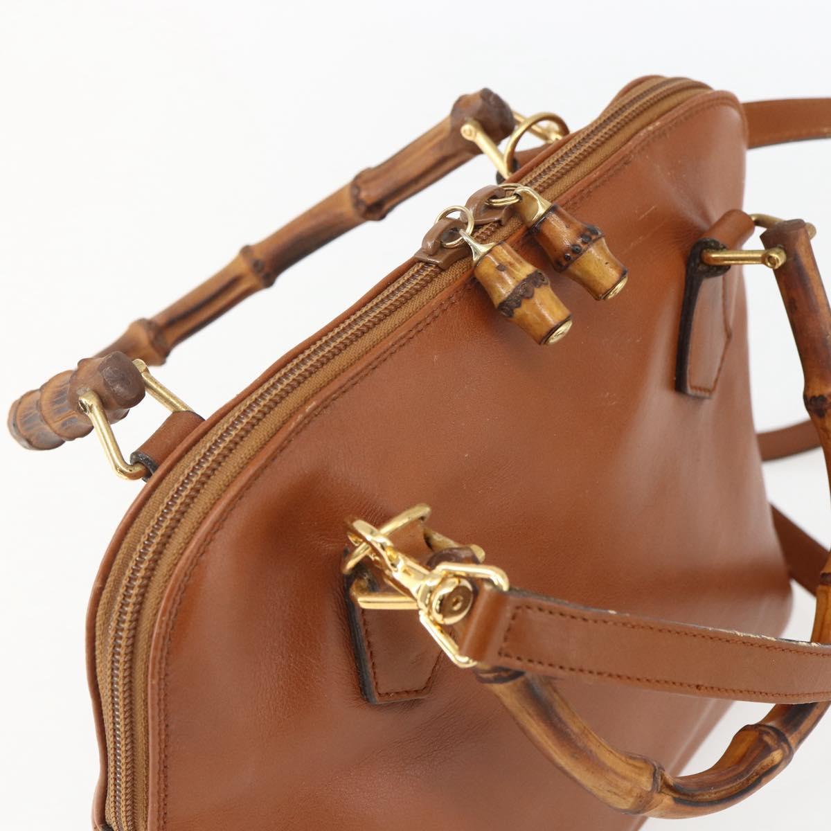 GUCCI Bamboo Hand Bag Leather 2way Brown Gold 000 1274 0290 Auth 155221