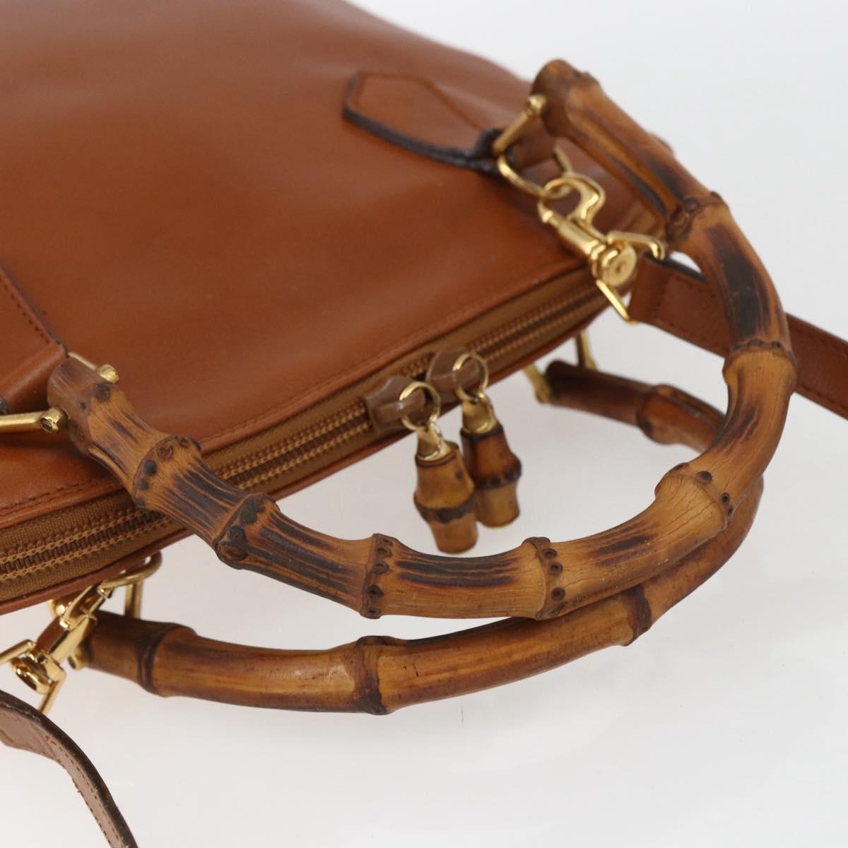 GUCCI Bamboo Hand Bag Leather 2way Brown Gold 000 1274 0290 Auth 155221