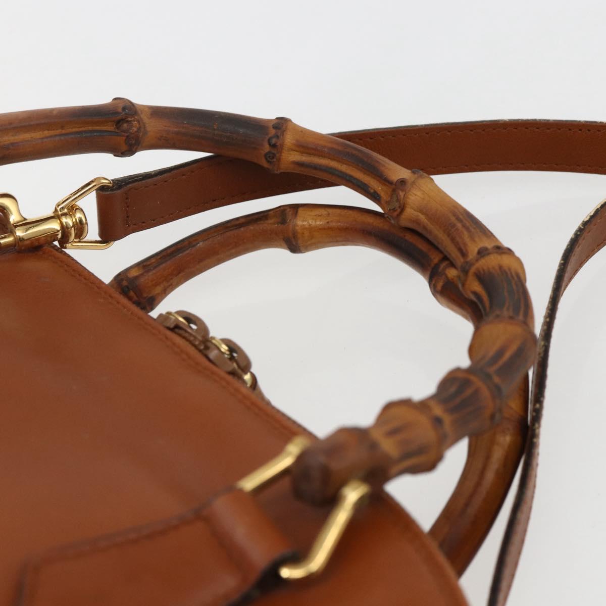 GUCCI Bamboo Hand Bag Leather 2way Brown Gold 000 1274 0290 Auth 155221