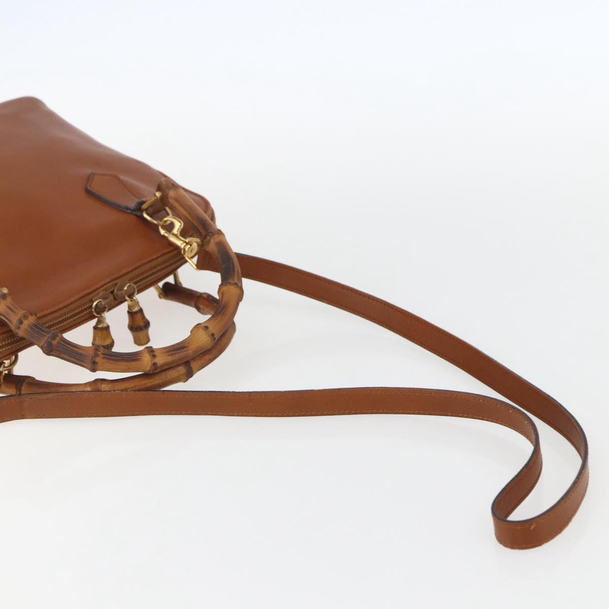 GUCCI Bamboo Hand Bag Leather 2way Brown Gold 000 1274 0290 Auth 155221