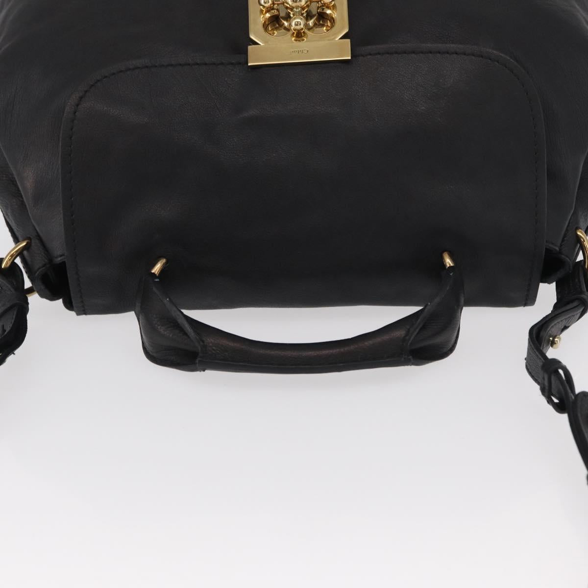 Chloe Elsie Hand Bag Leather 2way Black Gold Auth 155225