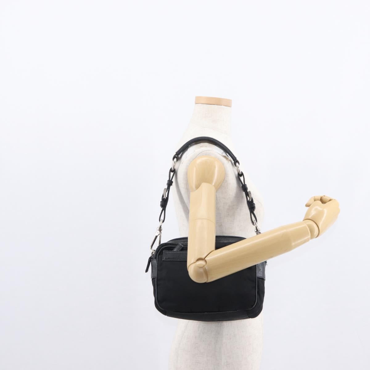 PRADA Shoulder Bag Nylon Black Silver Auth 155226