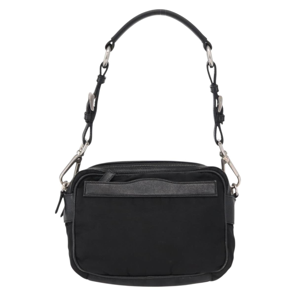 PRADA Shoulder Bag Nylon Black Silver Auth 155226