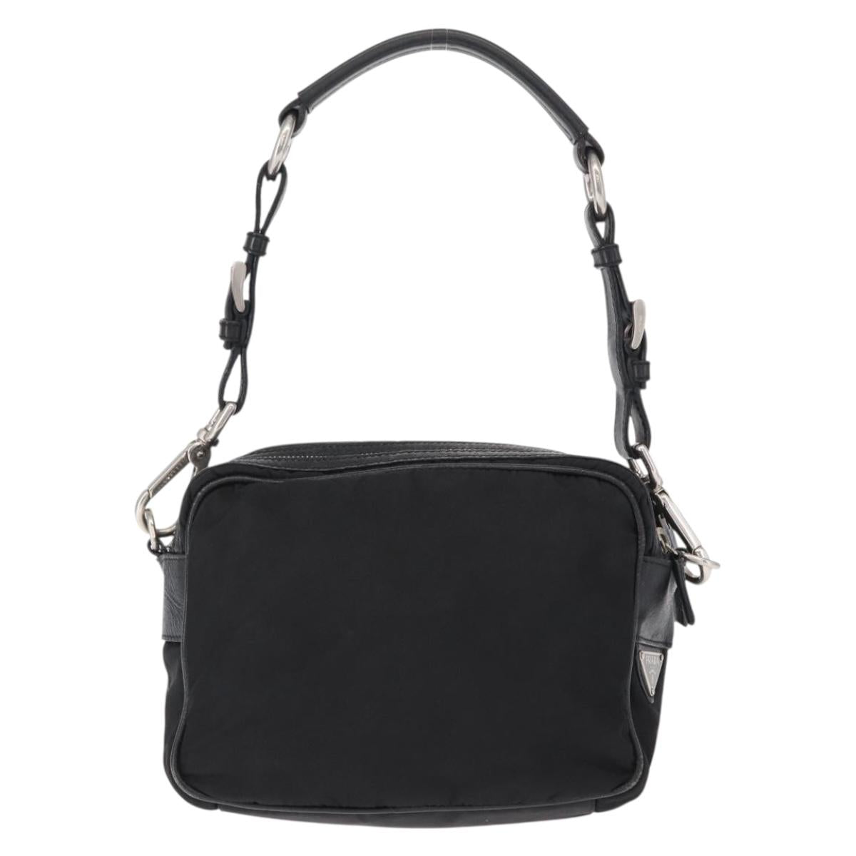 PRADA Shoulder Bag Nylon Black Silver Auth 155226