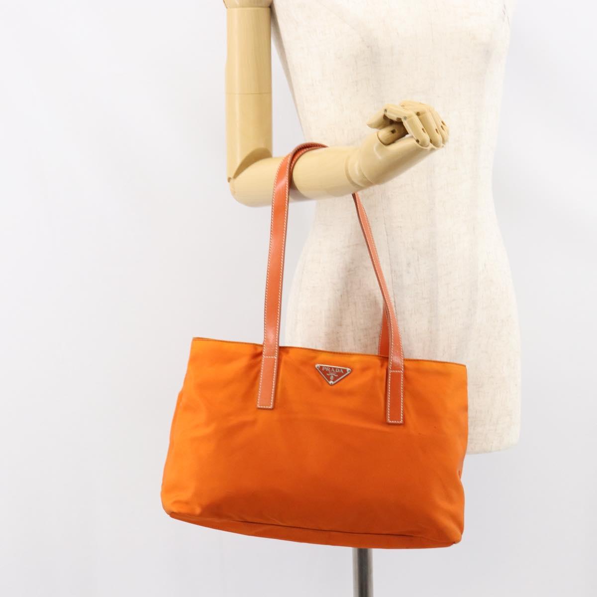 PRADA Tote Bag Nylon Orange Silver Auth 155228