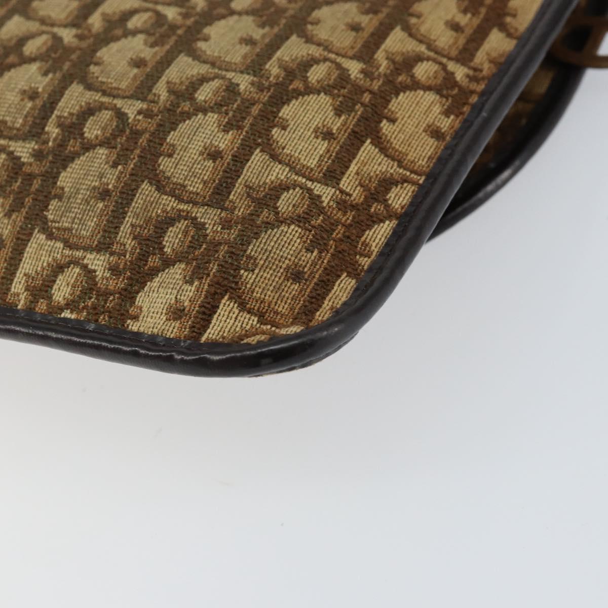 Christian Dior Trotter Canvas Shoulder Bag Beige Gold Auth 155229