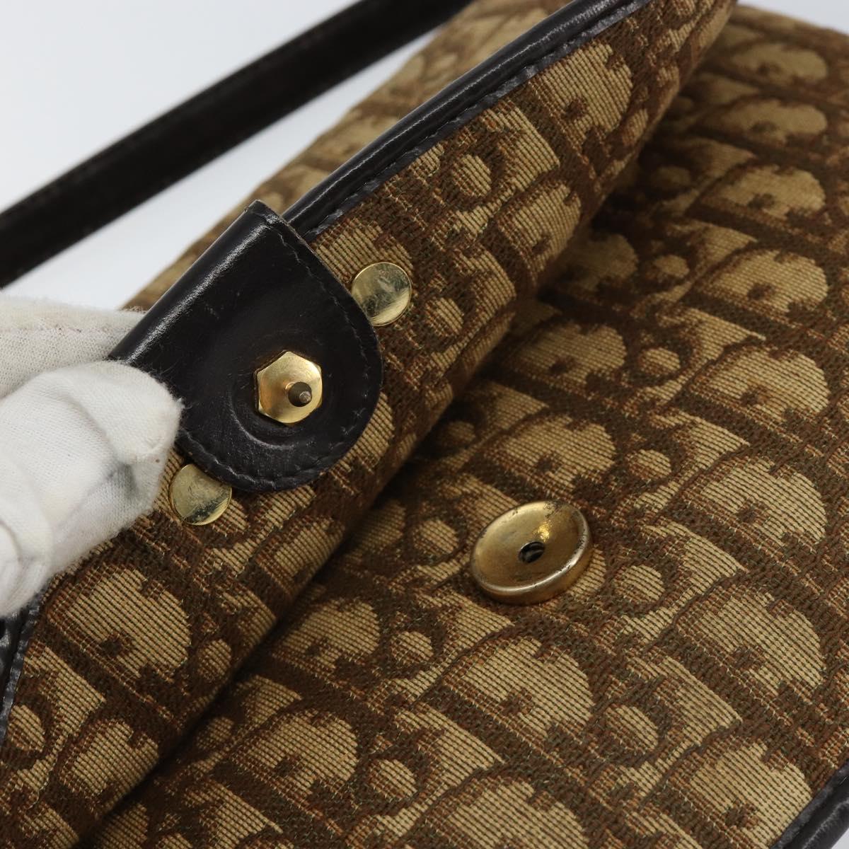 Christian Dior Trotter Canvas Shoulder Bag Beige Gold Auth 155229