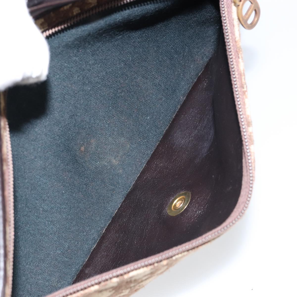 Christian Dior Trotter Canvas Shoulder Bag Beige Gold Auth 155229