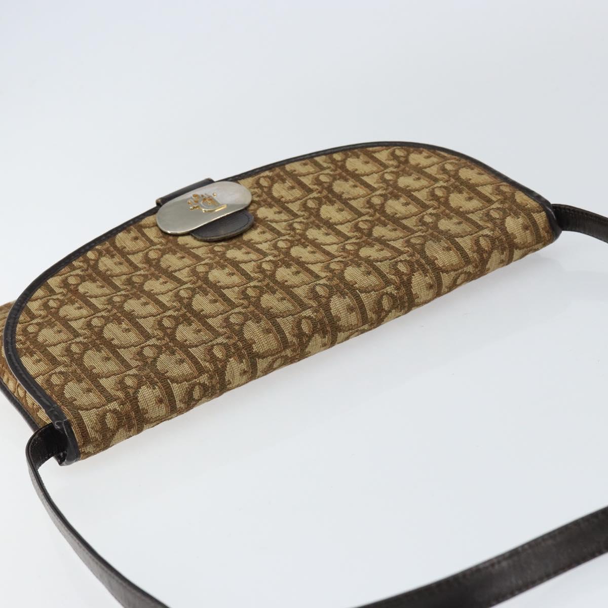 Christian Dior Trotter Canvas Shoulder Bag Beige Gold Auth 155229