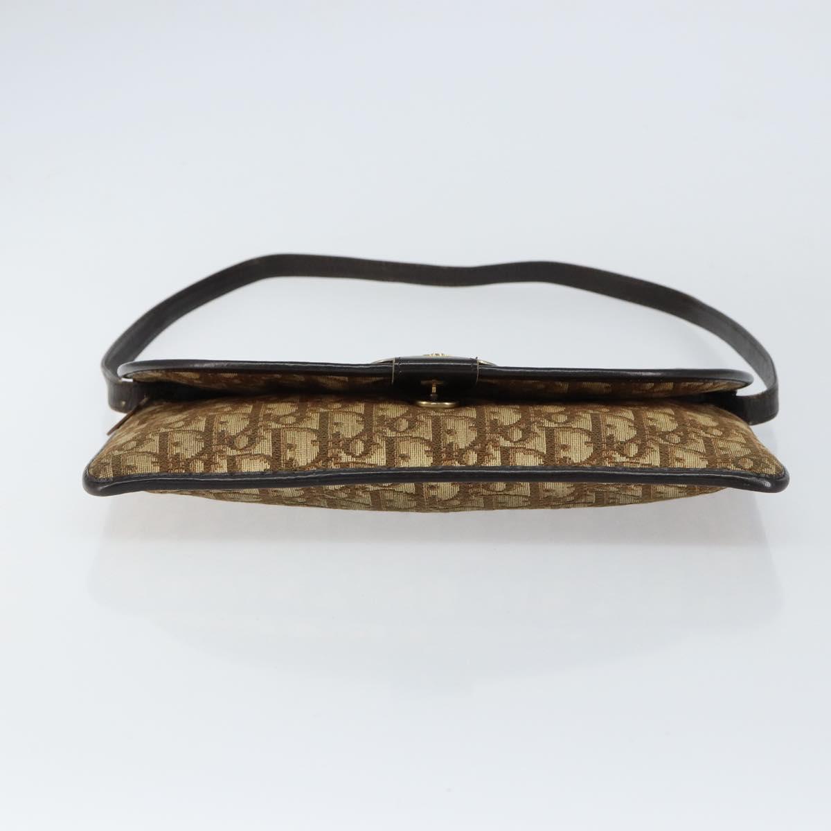 Christian Dior Trotter Canvas Shoulder Bag Beige Gold Auth 155229