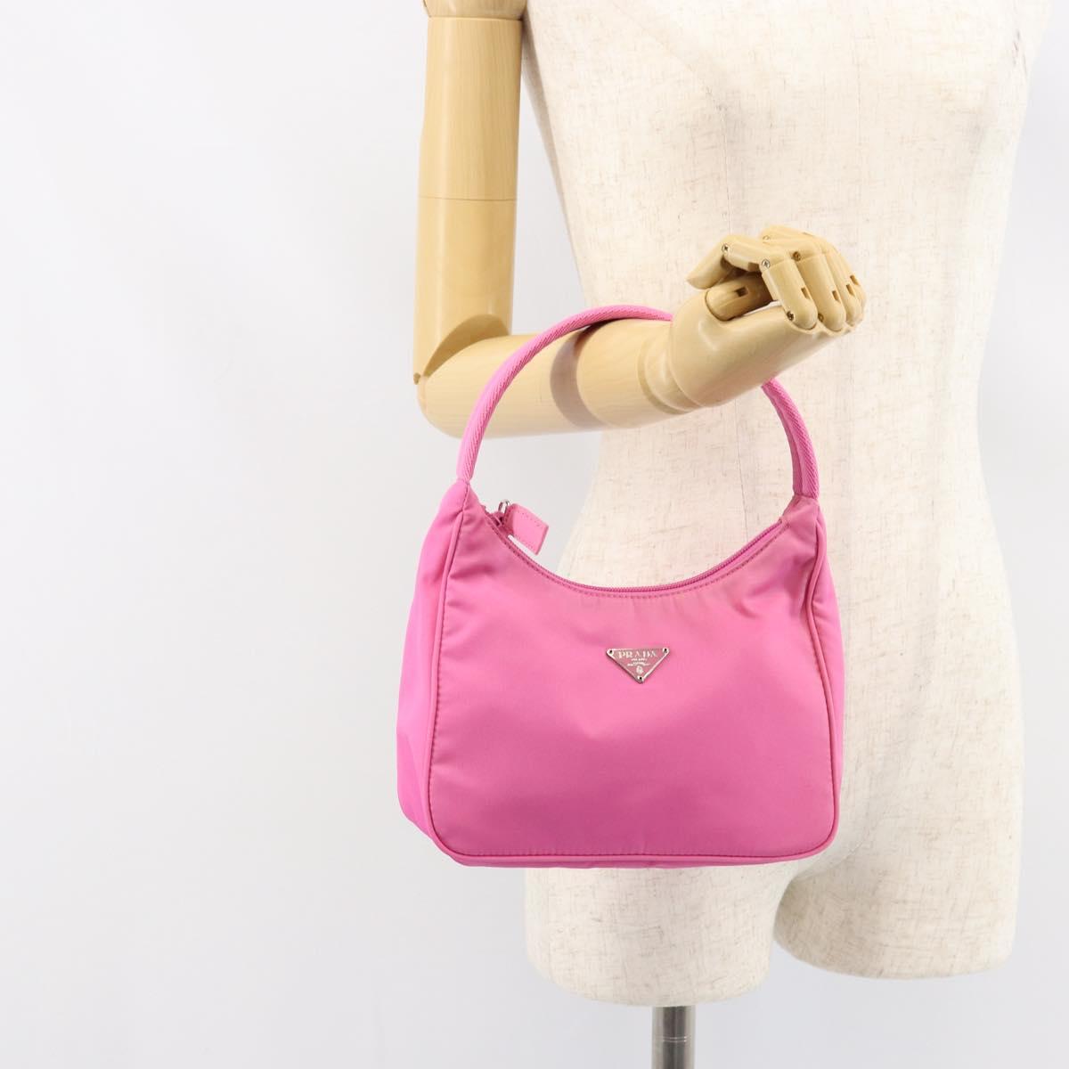 PRADA Hand Bag Nylon Pink Silver Auth 155230V