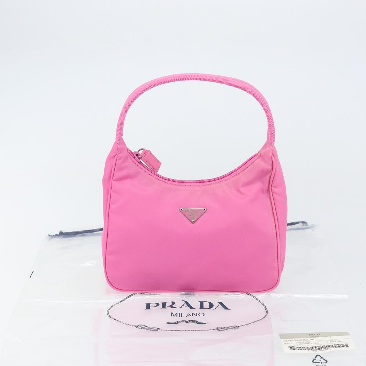 PRADA Hand Bag Nylon Pink Silver Auth 155230V