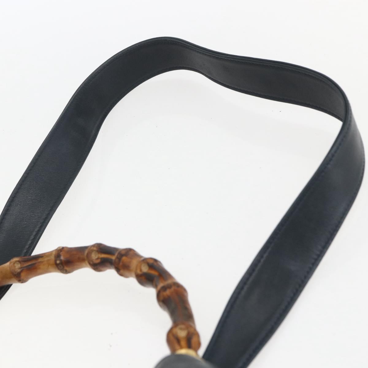 GUCCI Bamboo Hand Bag Leather 2way Black Gold 001 1014 1577 Auth 155231