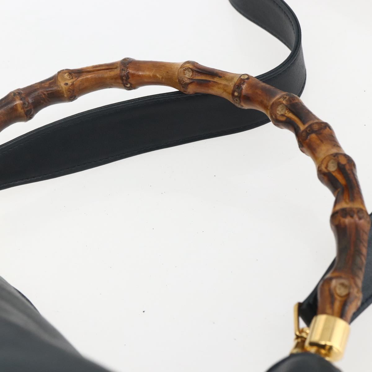 GUCCI Bamboo Hand Bag Leather 2way Black Gold 001 1014 1577 Auth 155231