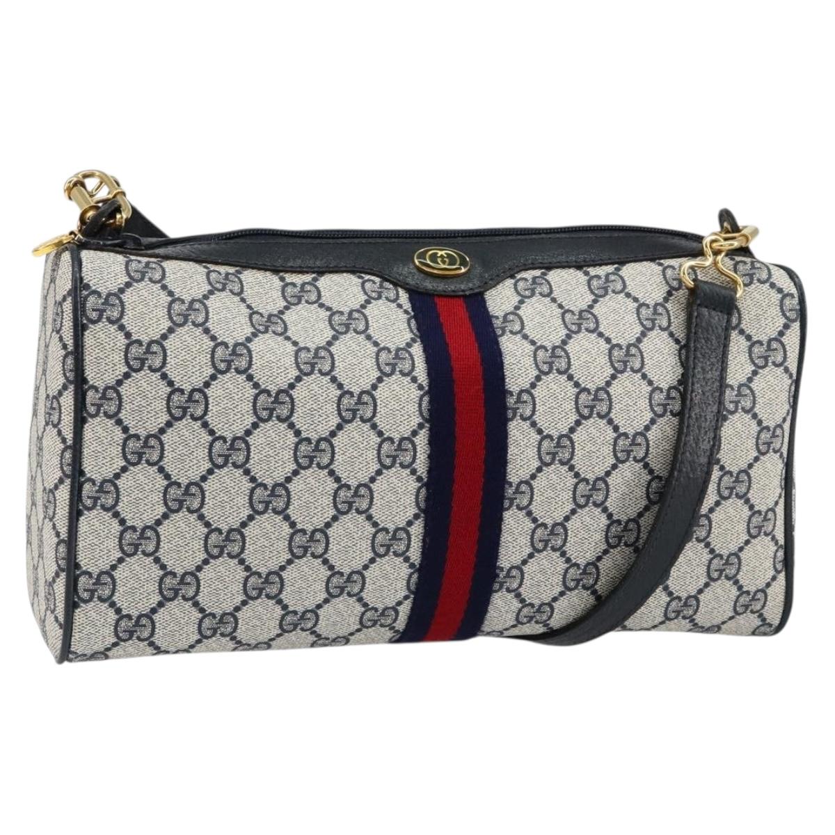 GUCCI GG Supreme Sherry Line Shoulder Bag PVC Red Navy 41 004 4464 Auth 155232