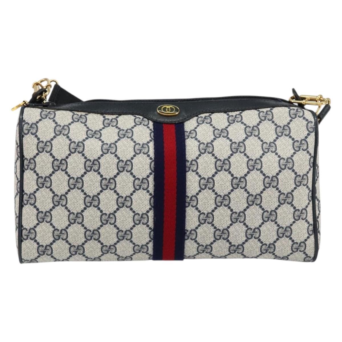 GUCCI GG Supreme Sherry Line Shoulder Bag PVC Red Navy 41 004 4464 Auth 155232