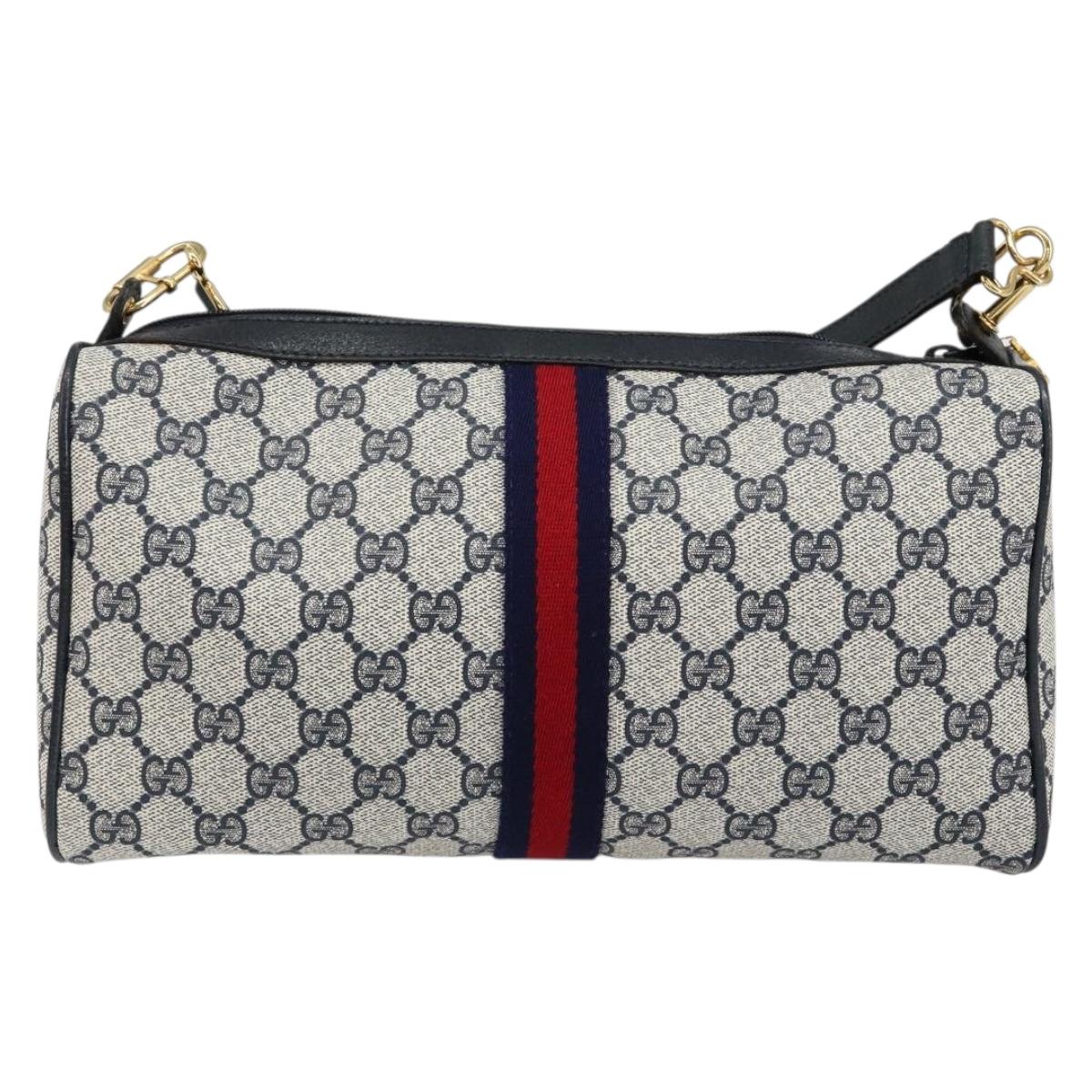 GUCCI GG Supreme Sherry Line Shoulder Bag PVC Red Navy 41 004 4464 Auth 155232