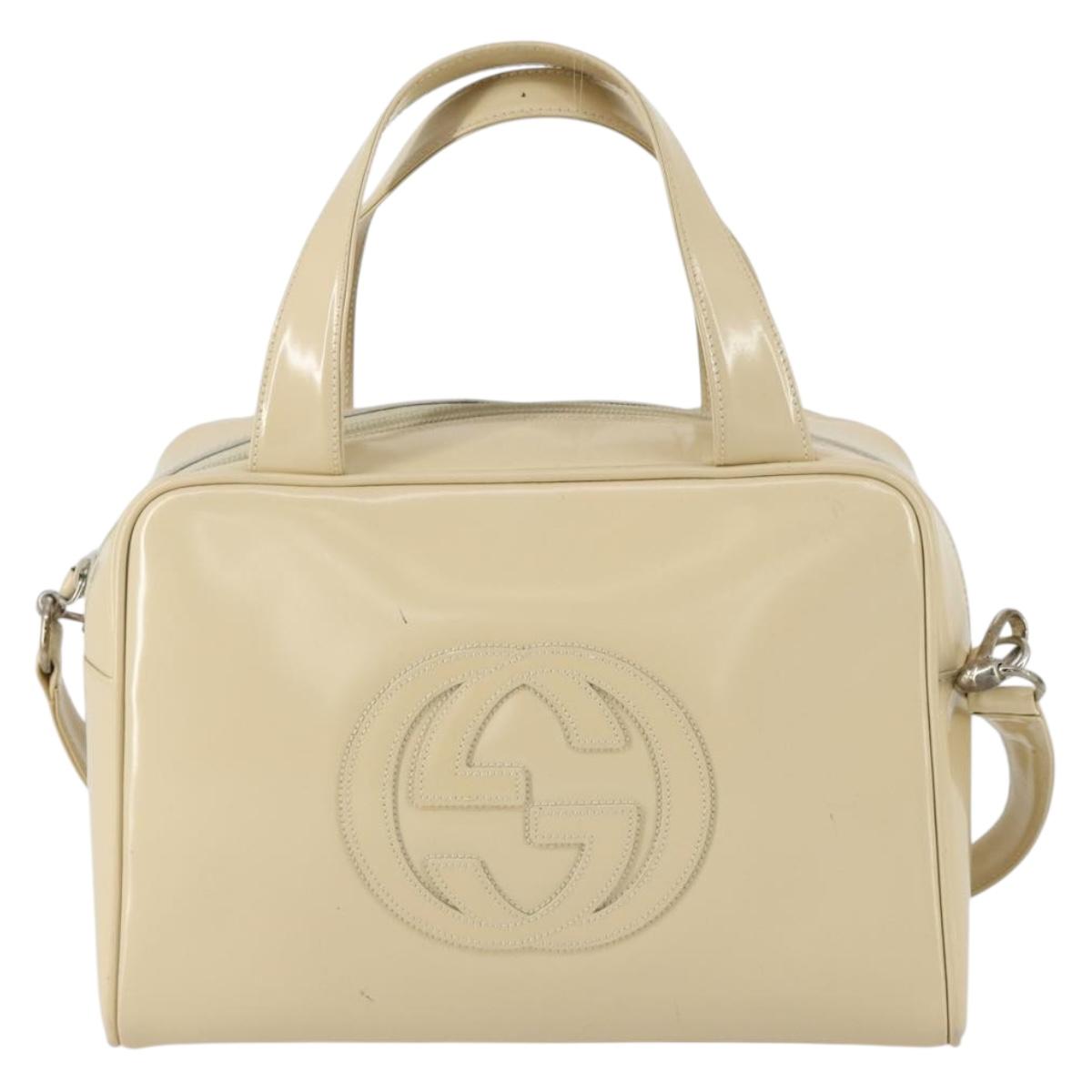 GUCCI Hand Bag Patent leather 2way Beige Silver 000 1274 0505 Auth 155235