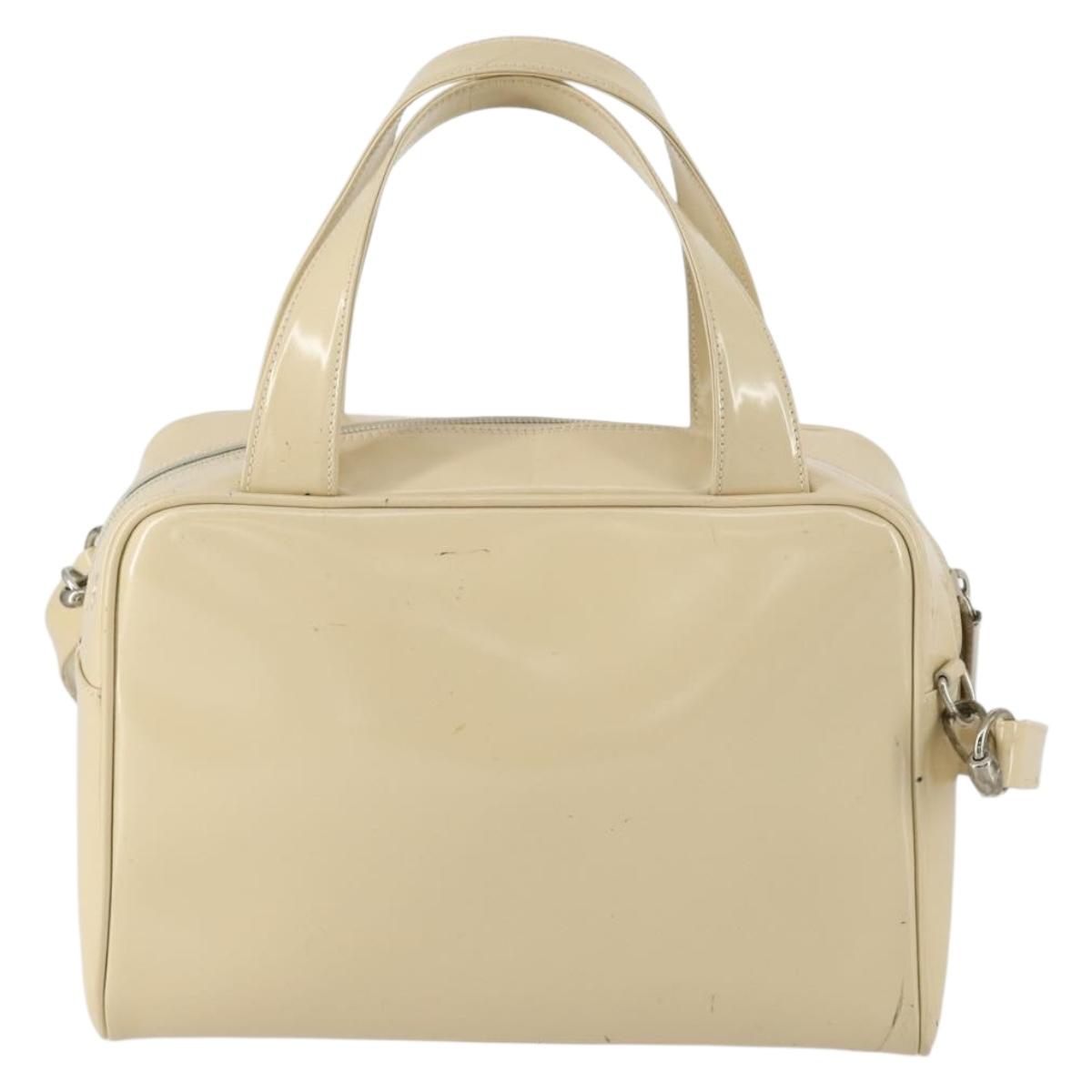 GUCCI Hand Bag Patent leather 2way Beige Silver 000 1274 0505 Auth 155235