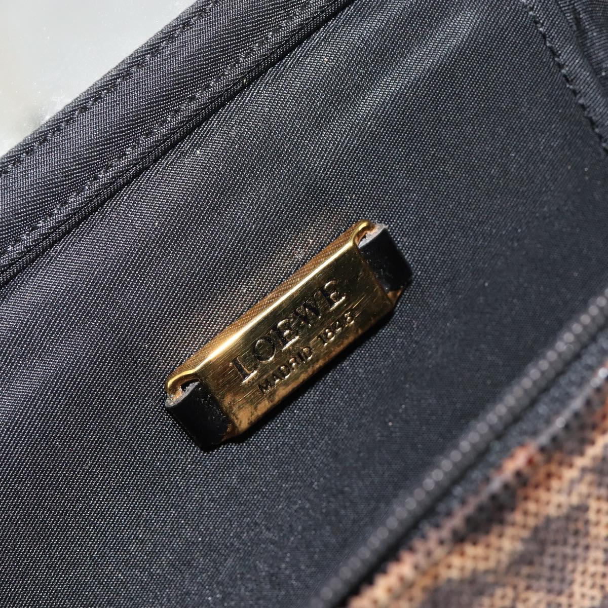 LOEWE Leopard Vanity Hand Bag Leather Black Gold Auth 155236