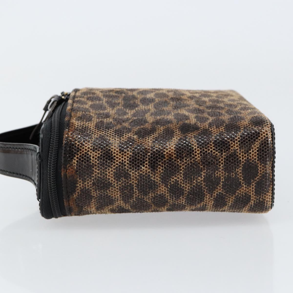 LOEWE Leopard Vanity Hand Bag Leather Black Gold Auth 155236