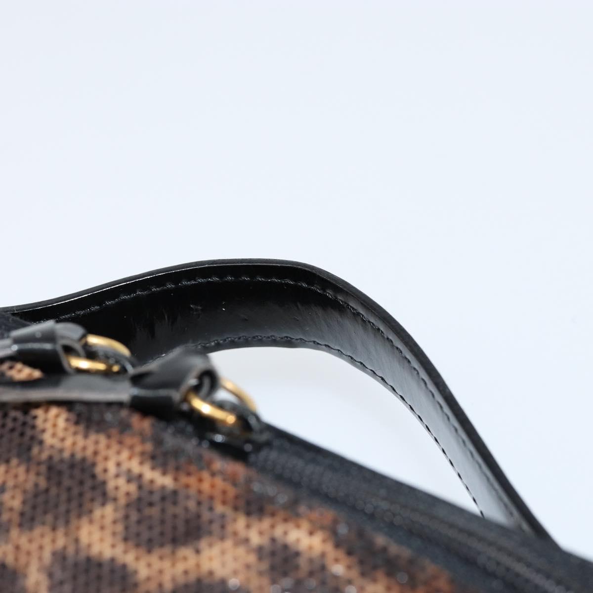 LOEWE Leopard Vanity Hand Bag Leather Black Gold Auth 155236