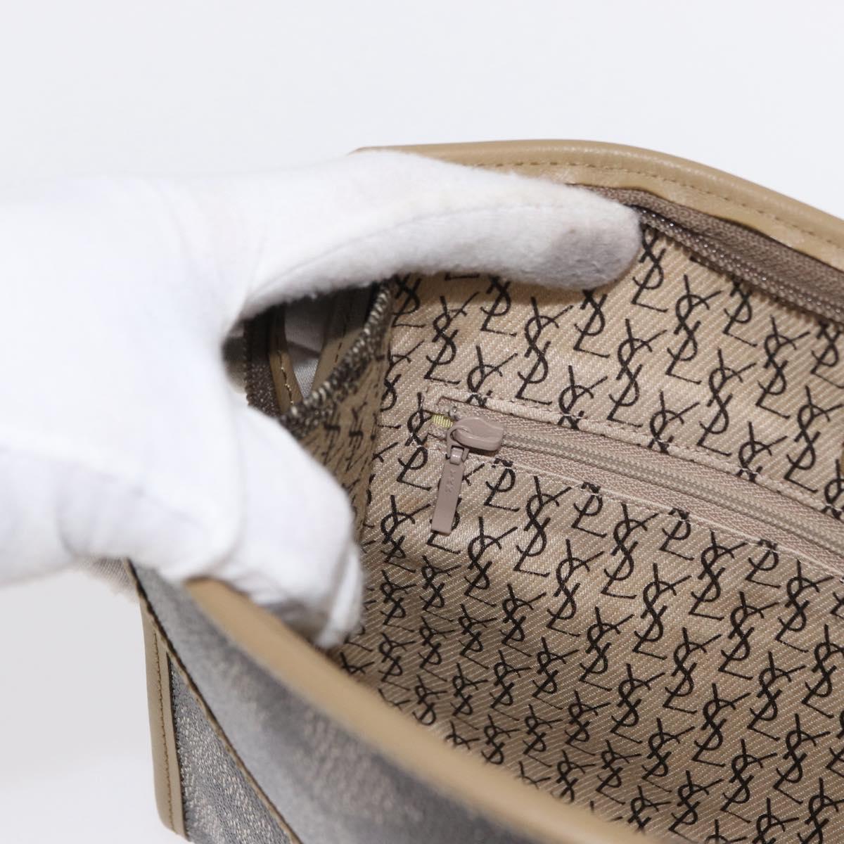 SAINT LAURENT Clutch Bag PVC Leather Beige Auth 155237