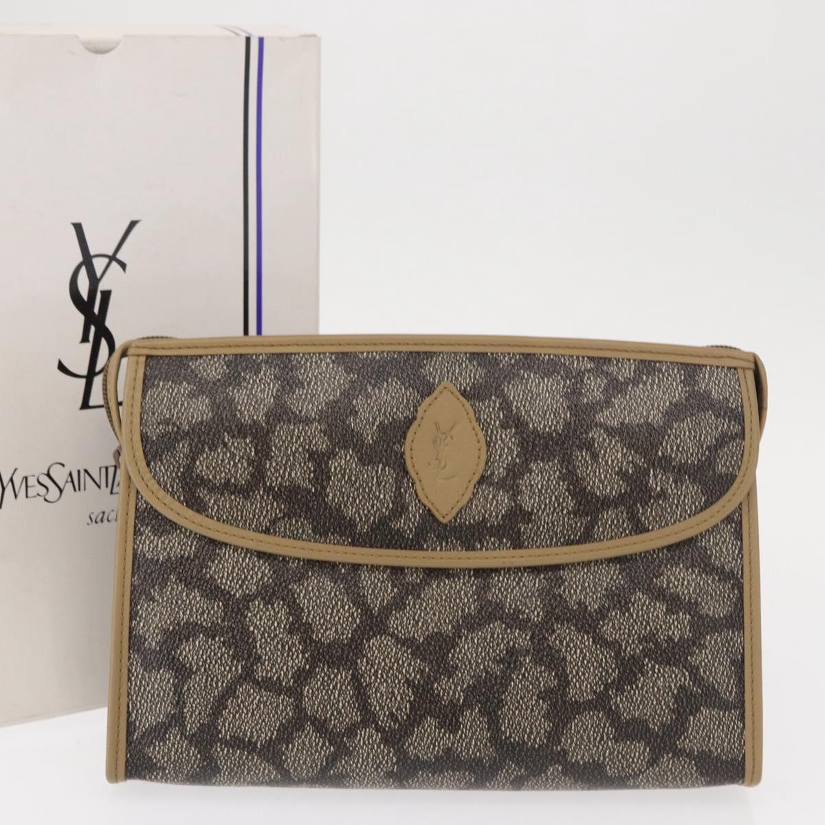 SAINT LAURENT Clutch Bag PVC Leather Beige Auth 155237