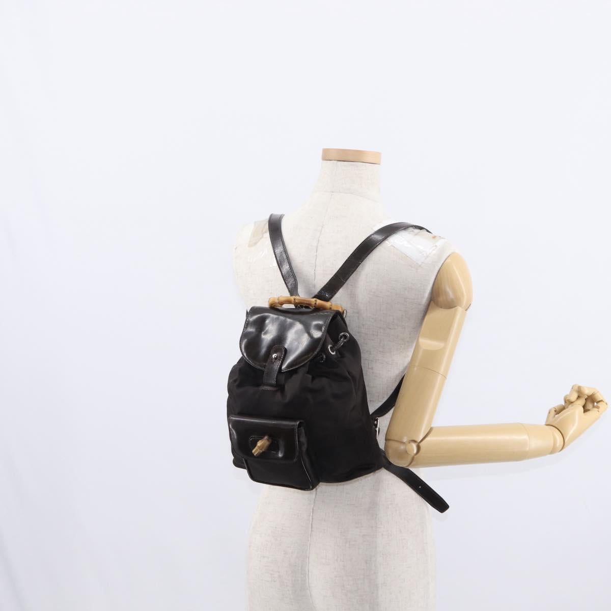 GUCCI Bamboo Mini Backpack Nylon Black Silver 003 1705 0030 Auth 155239
