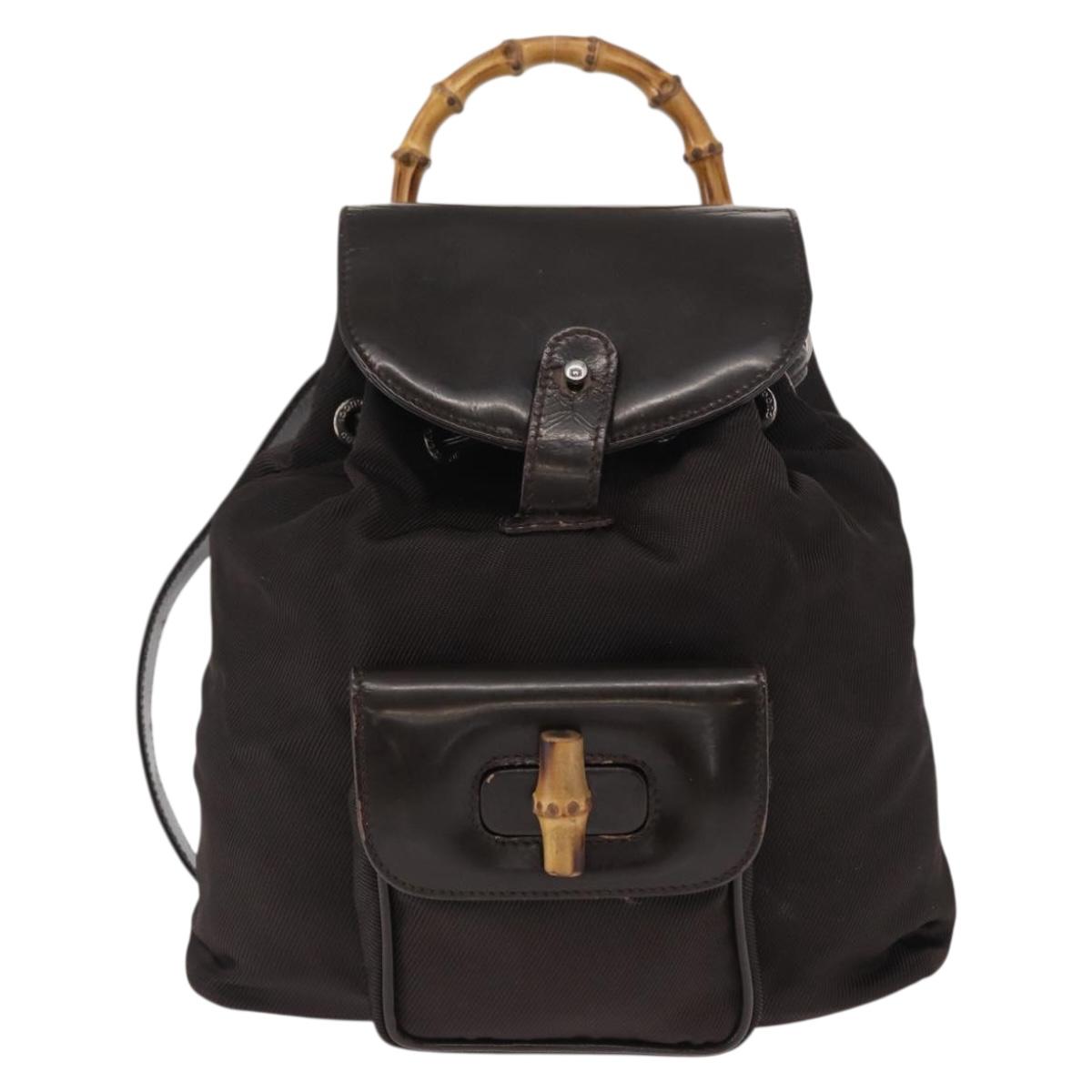 GUCCI Bamboo Mini Backpack Nylon Black Silver 003 1705 0030 Auth 155239