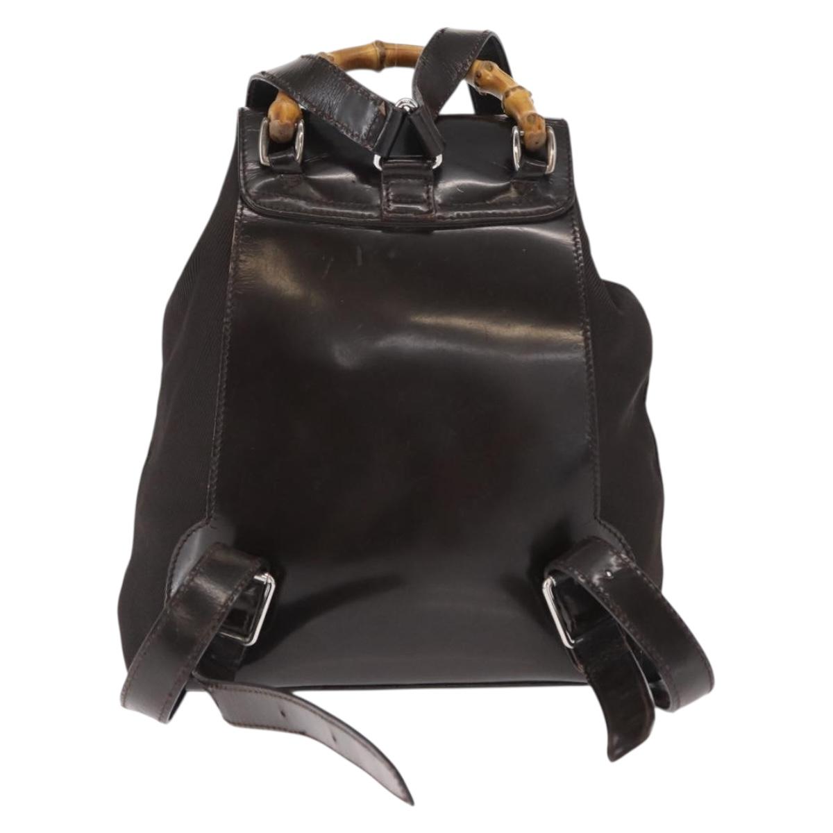 GUCCI Bamboo Mini Backpack Nylon Black Silver 003 1705 0030 Auth 155239