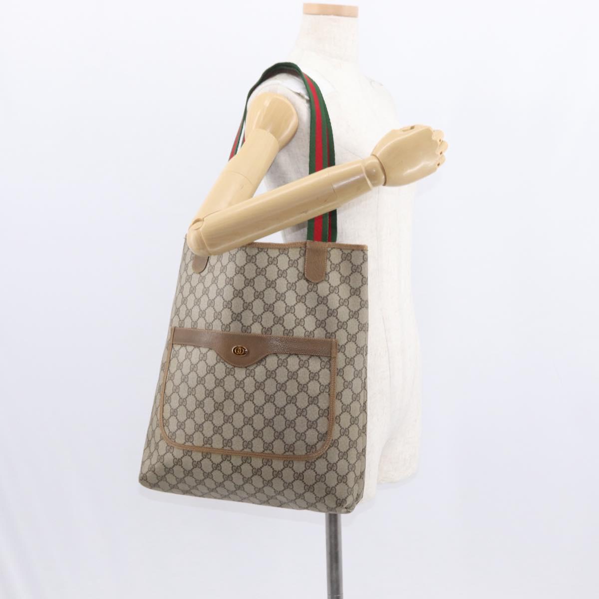 GUCCI GG Supreme Web Sherry Line Bag PVC Beige Red Green 02 003 53 Auth 155240