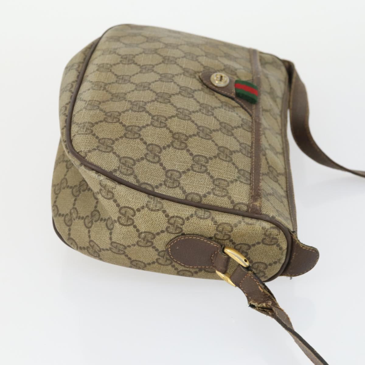 GUCCI GG Canvas GG Plus Sherry Line Bag PVC 3 Set Beige Navy Auth 155246